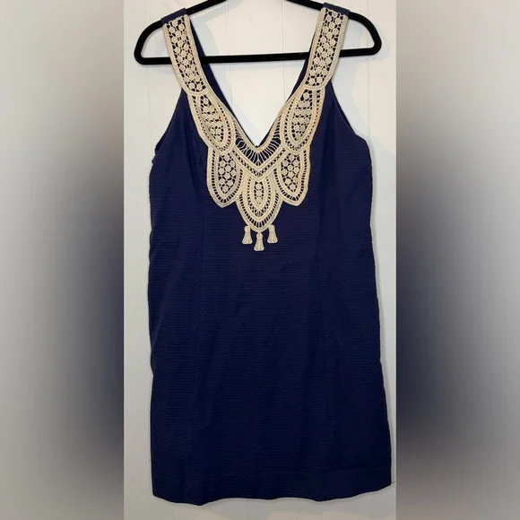 Lilly Pulitzer Largo Shift Dress Lace Neckline Navy Blue Women's Size 12 - Picture 4 of 12